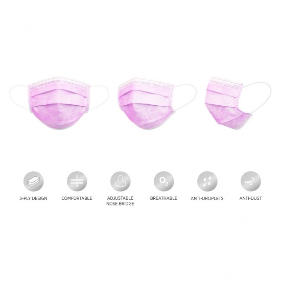 Maska jednokratna hirurška 3-slojna roze 50 kom